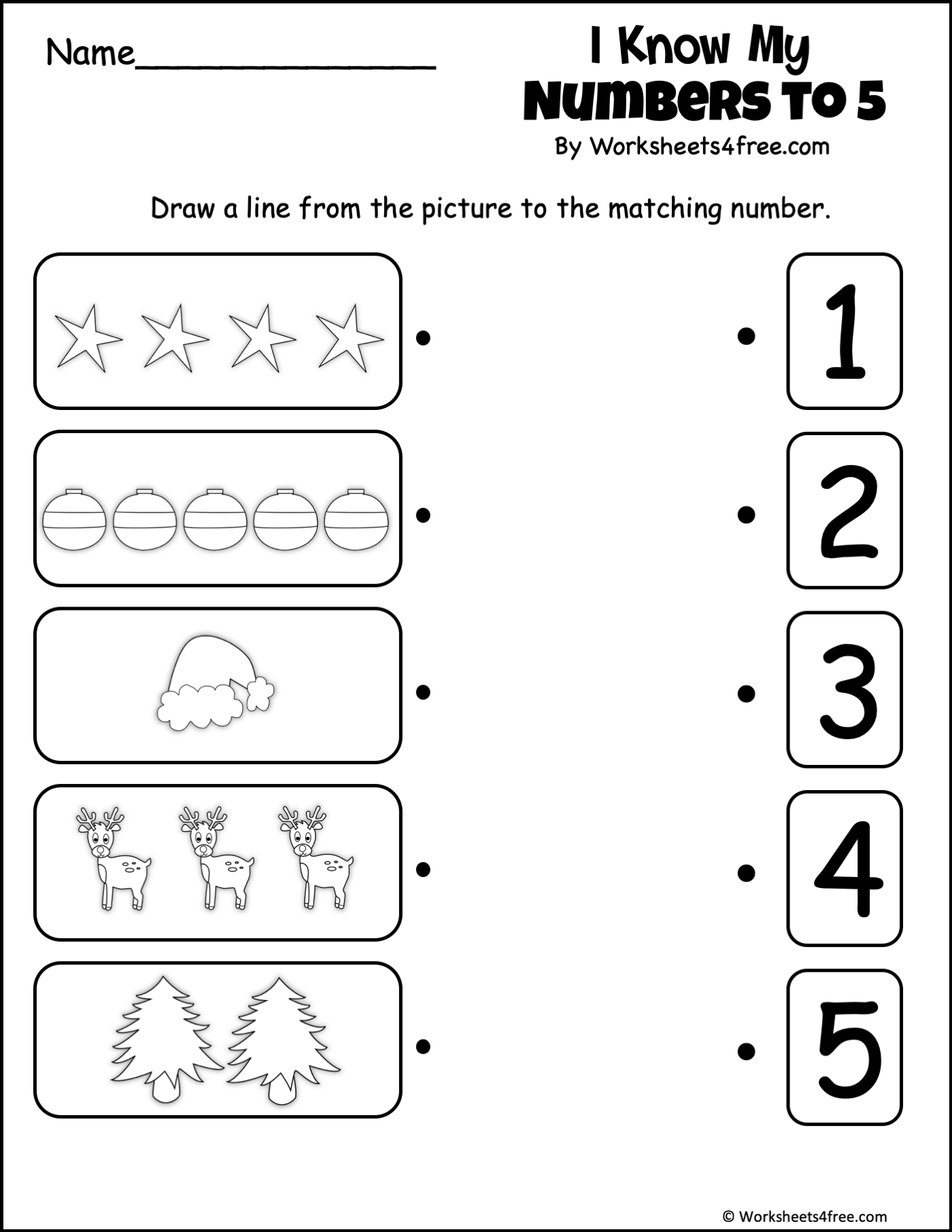 Free Christmas Math Numbers Worksheet 1 To 5