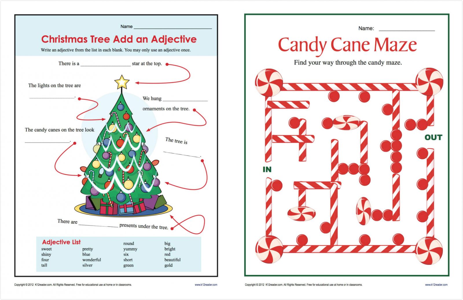 free christmas printable worksheets