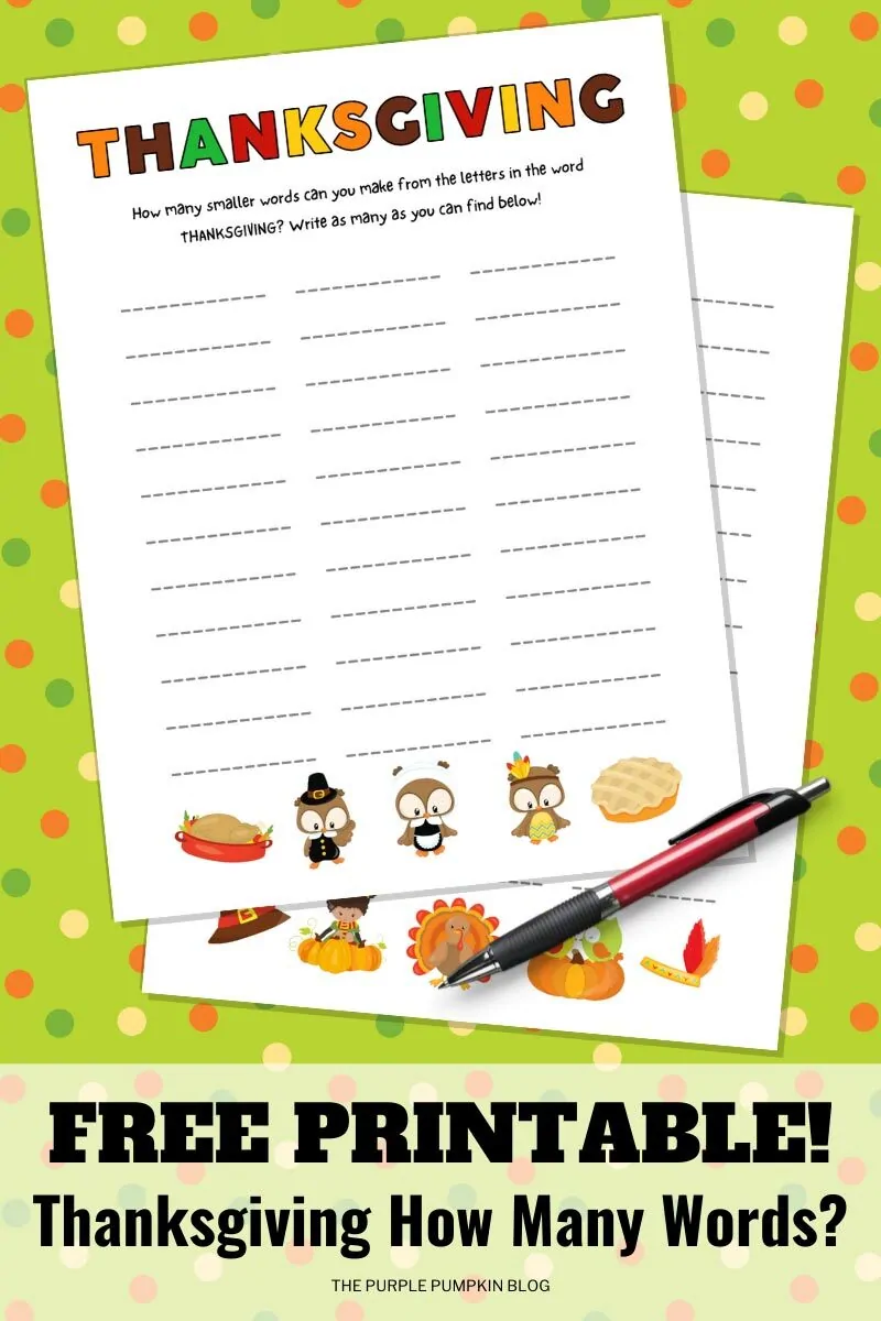 Free Printable Thanksgiving How Many Words Puzzle