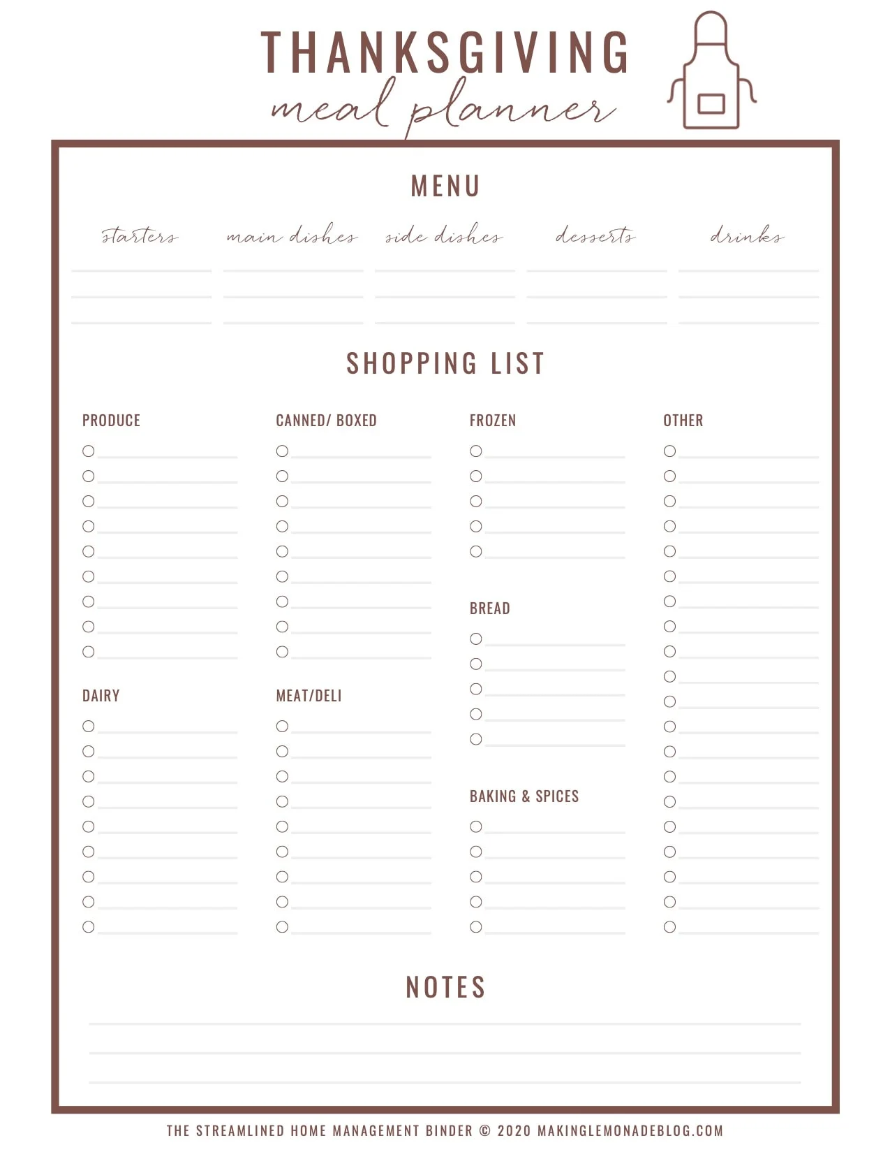 Free Printable Thanksgiving Menu Planner Checklist Free Printable Thanksgiving Menu Planner Checklist