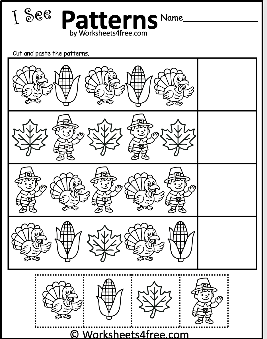 Free Thanksgiving Cut And Paste Patterns Worksheet Free Thanksgiving Cut And Paste Patterns Worksheet