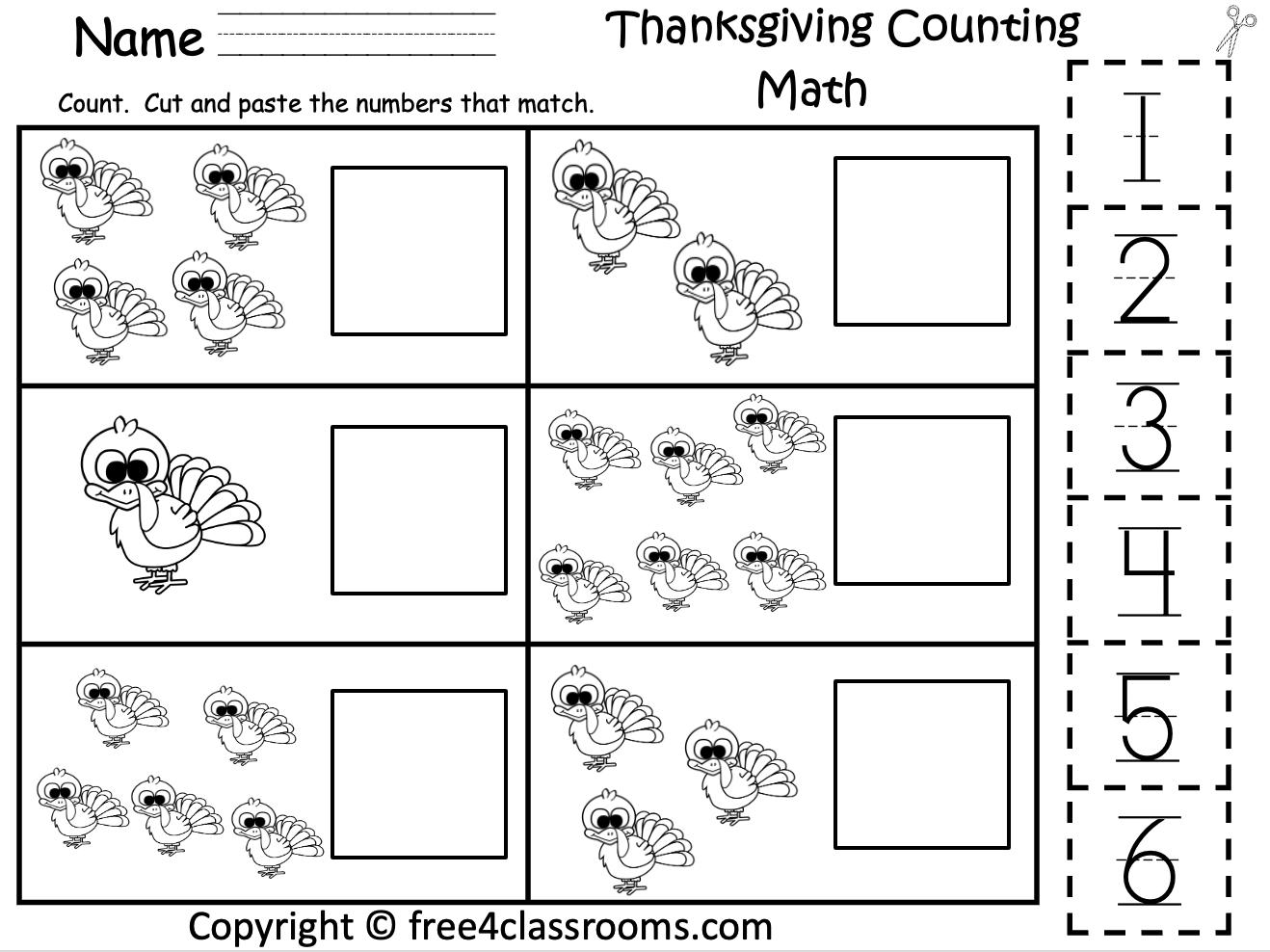 Free Thanksgiving Worksheet Cut And Counting Prek And Kinder Free Thanksgiving Worksheet Cut And Counting Prek And Kinder