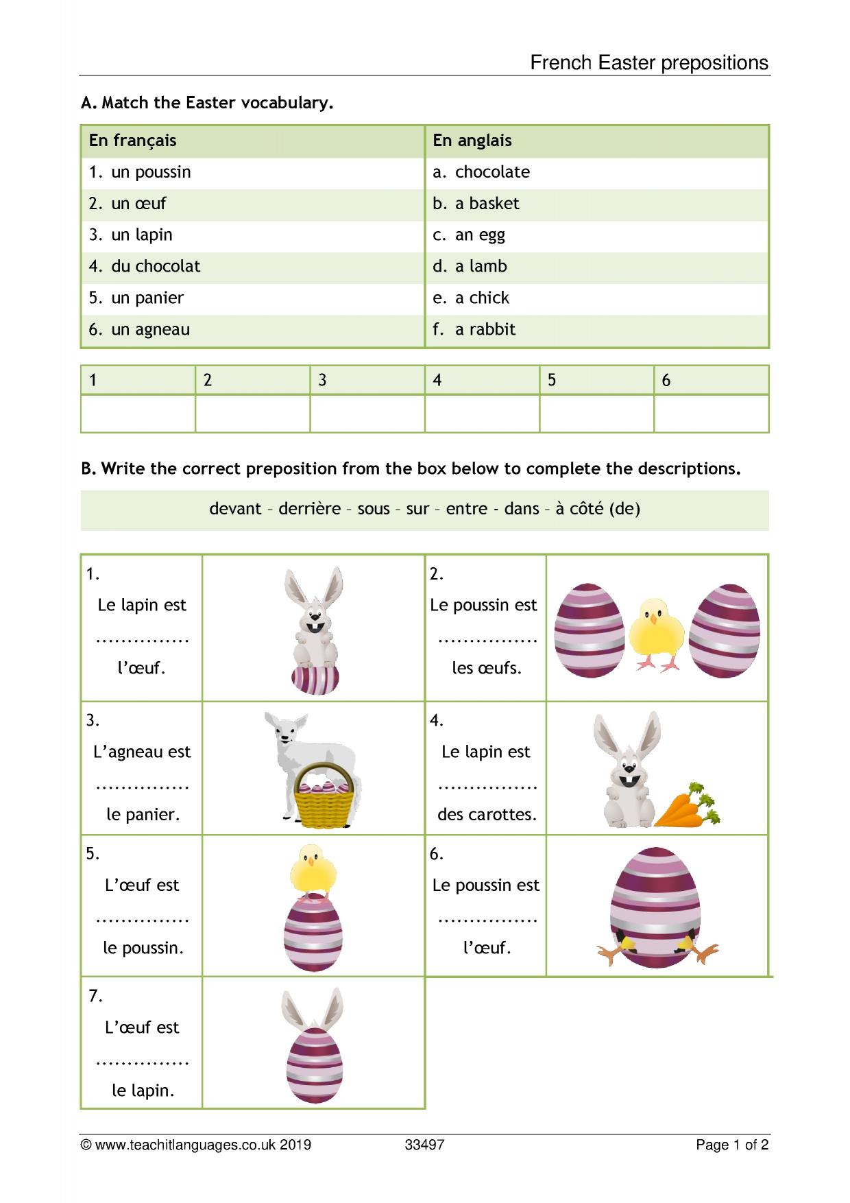 French Easter Prepositions