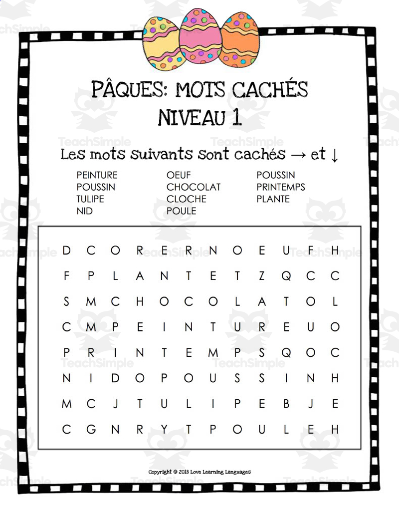 French Easter Word Search