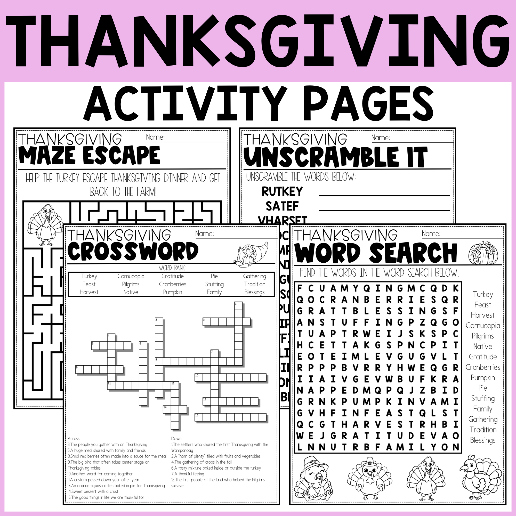 middle school thanksgiving worksheets