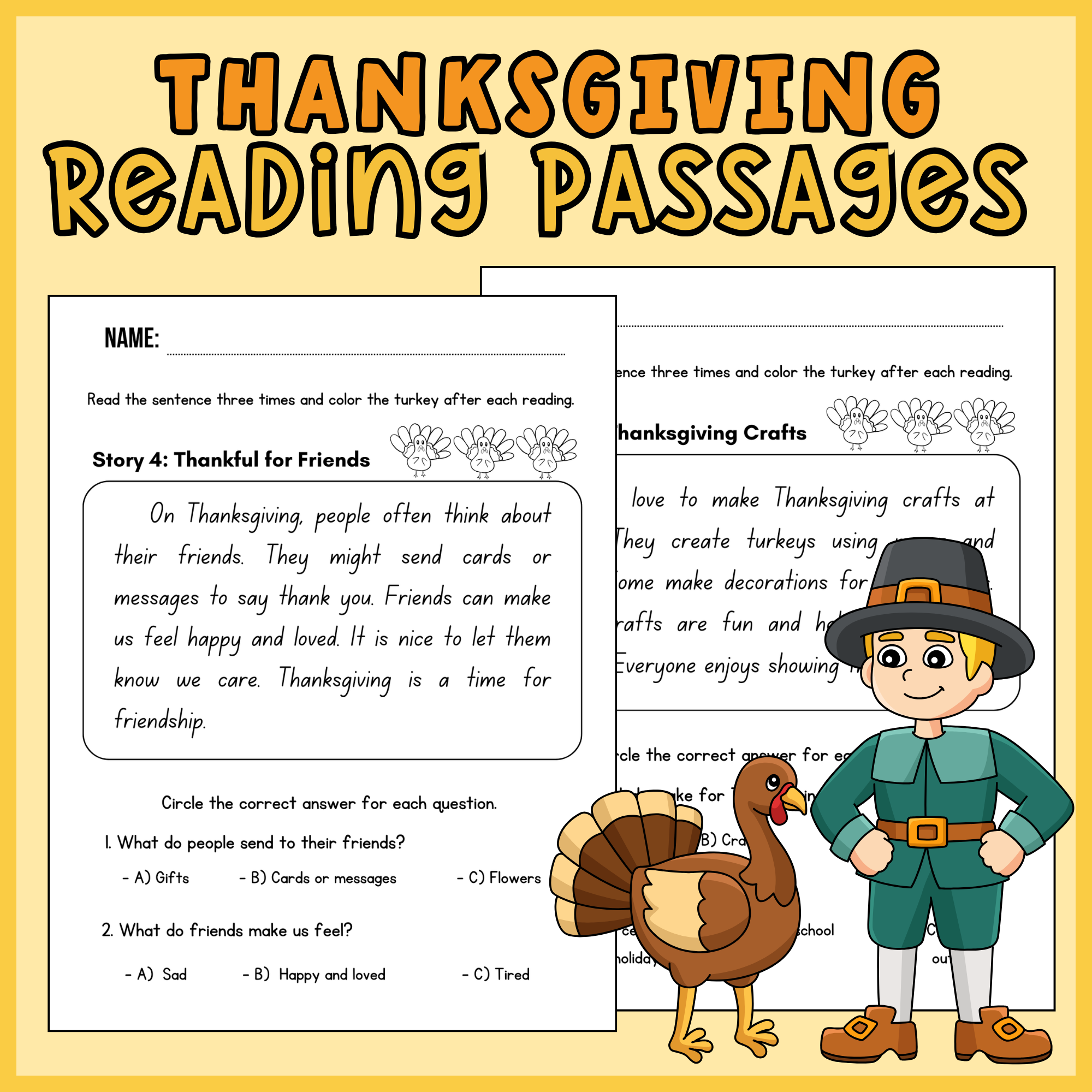 Fun Thanksgiving Easy Reading Comprehension Worksheets For 1st 3rd Grade