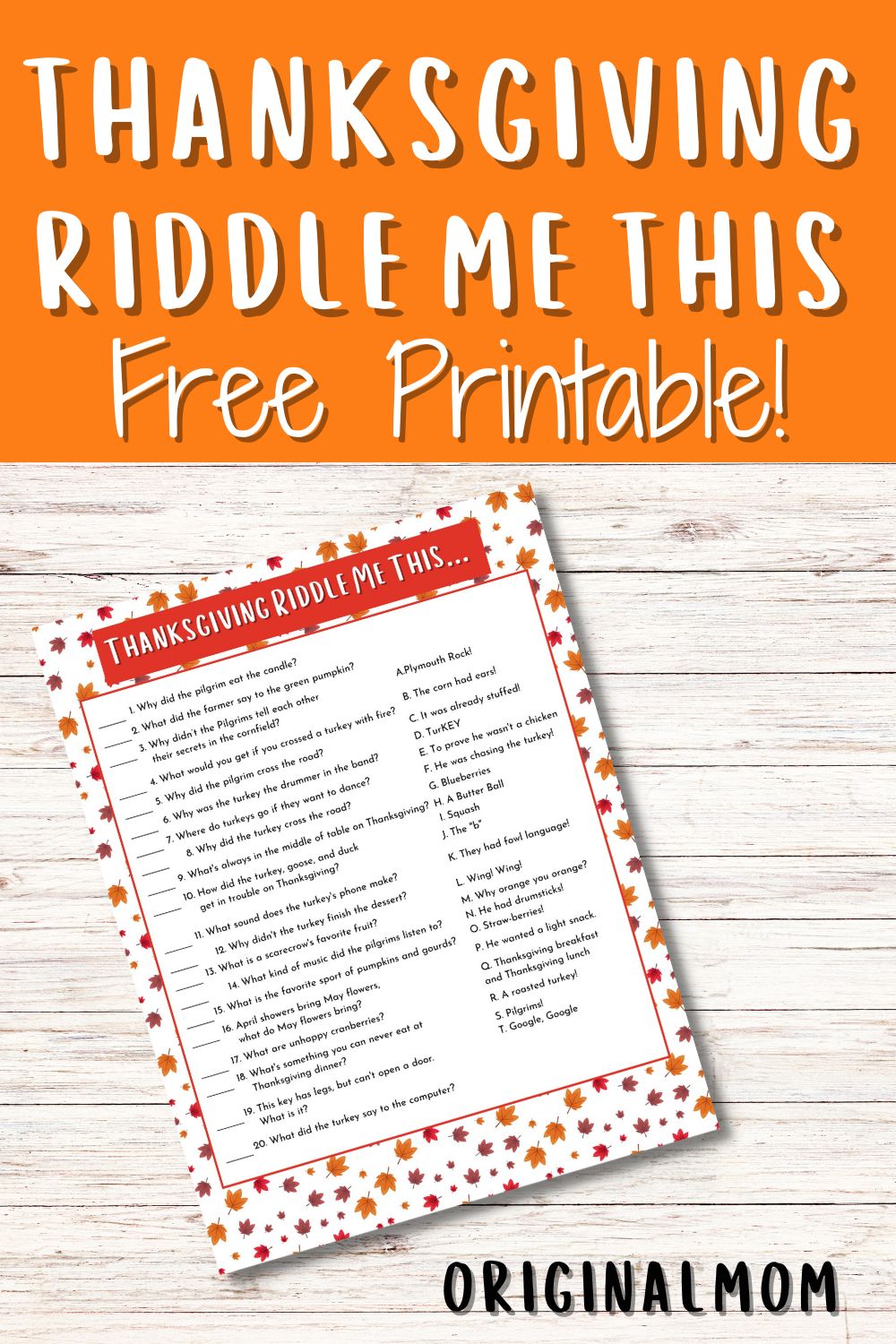 Fun Thanksgiving Riddle Me This Free Printable Fun Thanksgiving Riddle Me This Free Printable