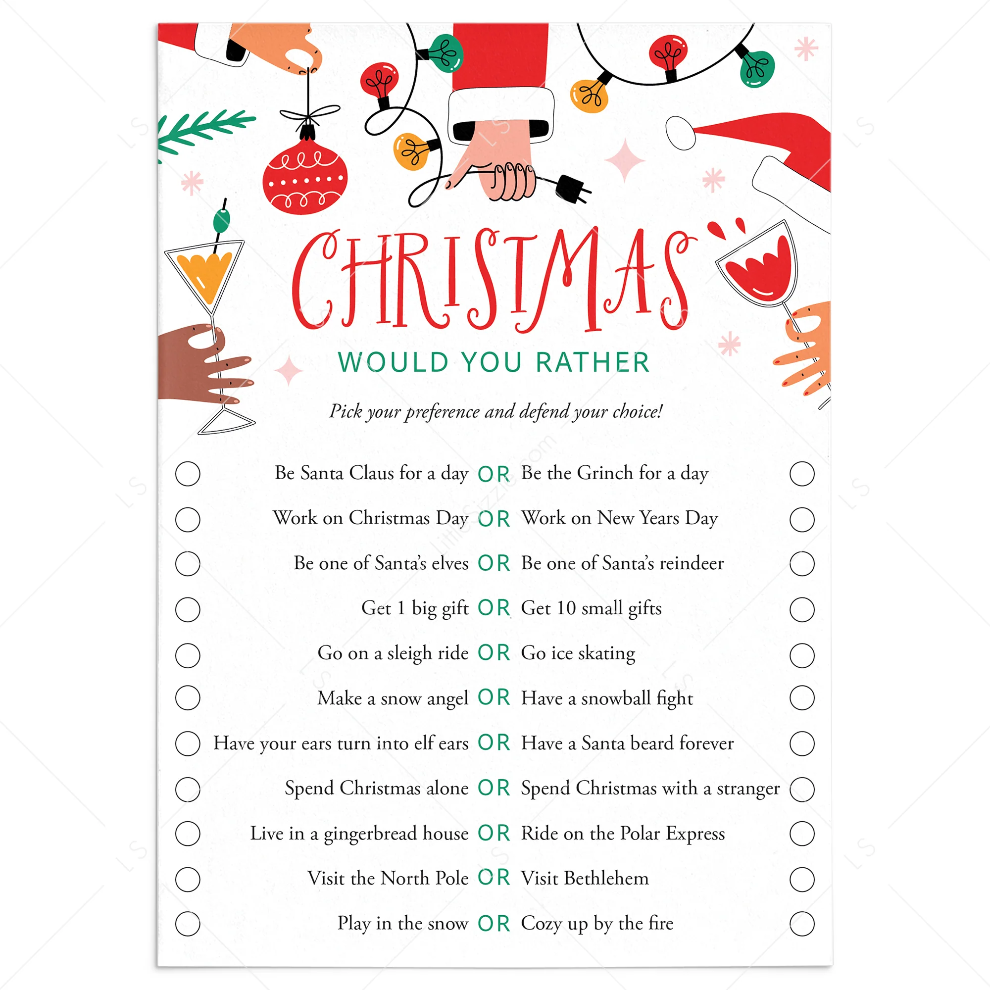 Funny Adult Christmas Party Game Would You Rather Printable Funny Adult Christmas Party Game Would You Rather Printable