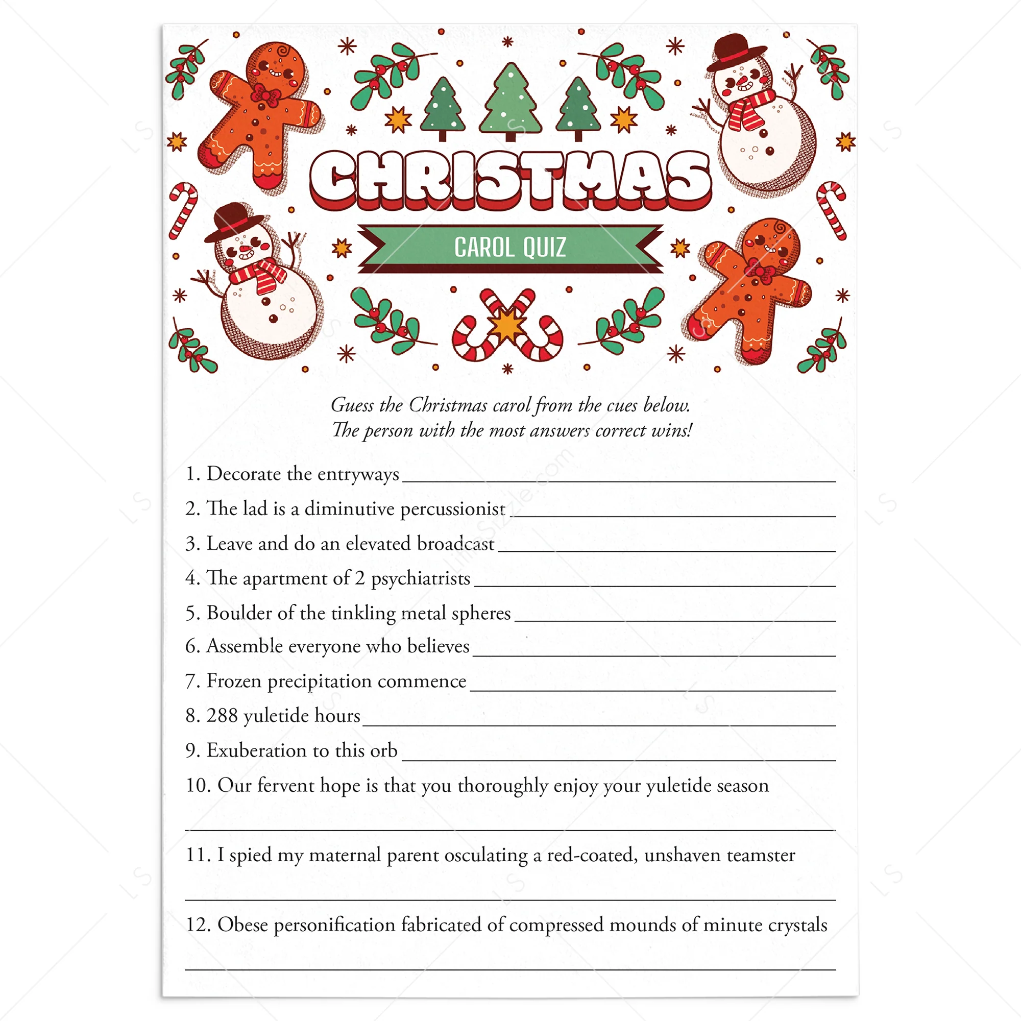 Guess That Christmas Song Game With Answers Printable