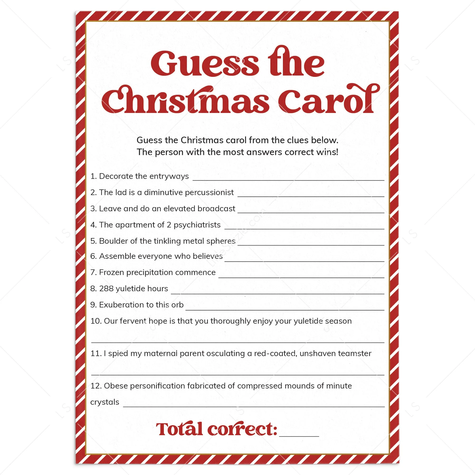 Guess The Christmas Carol Worksheet And Answers Digital Download