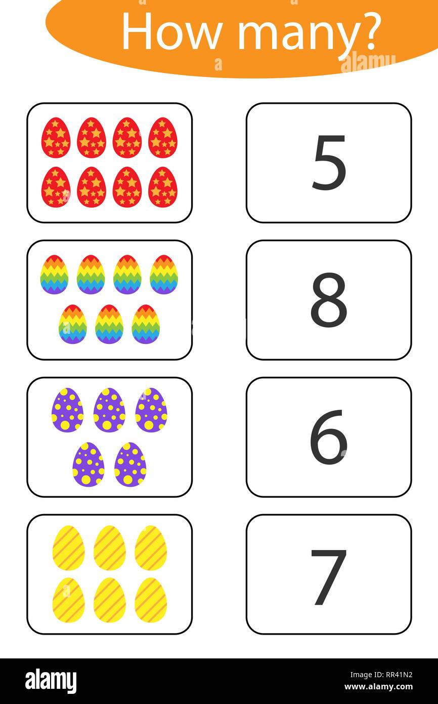 How Many Counting Game With Easter Eggs For Kids Educational Maths Task For The Development Of Logical Thinking Preschool Worksheet Activity Count Image237961054