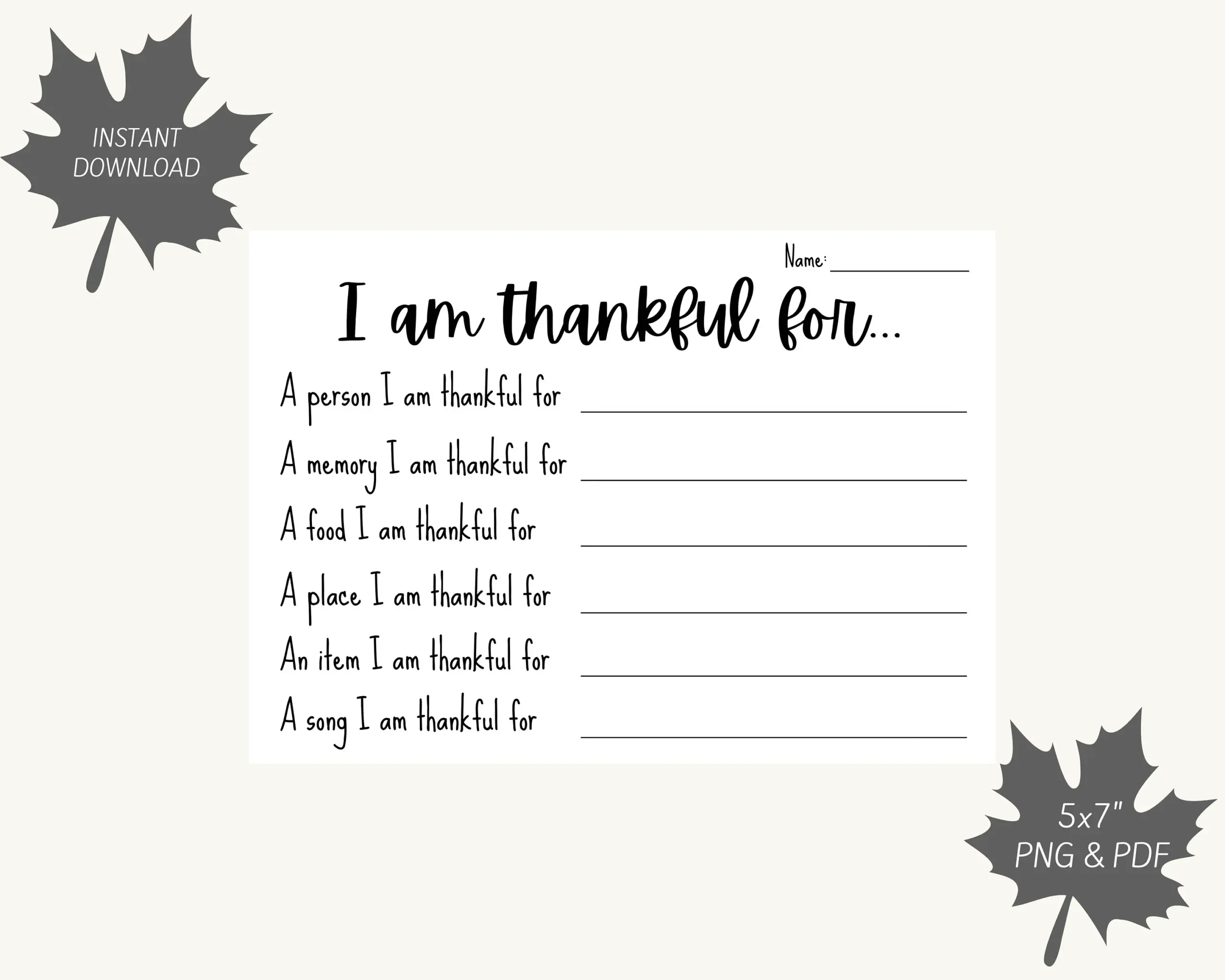 I Am Thankful For Thanksgiving Activity