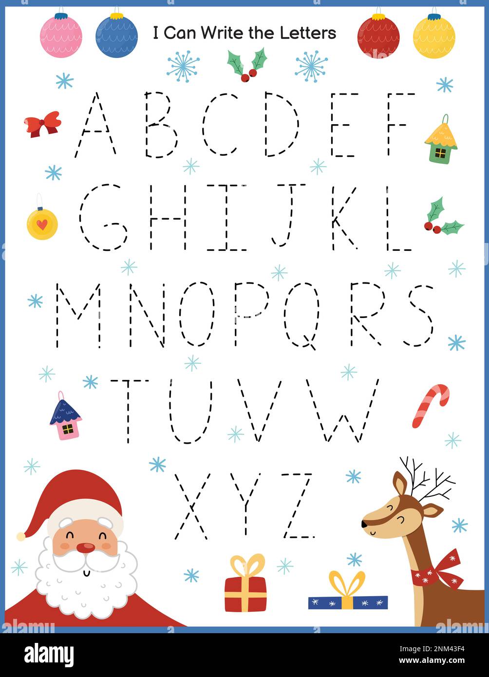 I Can Write Letters Christmas Worksheet For Kids Winter Activity Page With Cute Characters Image528694744