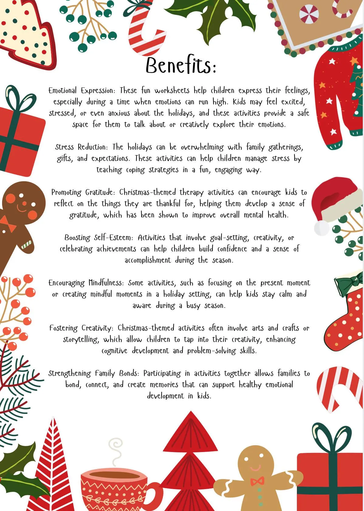 Kids Christmas Therapy Worksheets