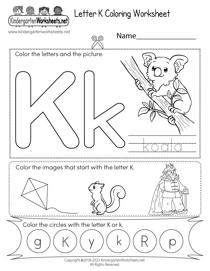 Letter K Coloring Worksheet Printable