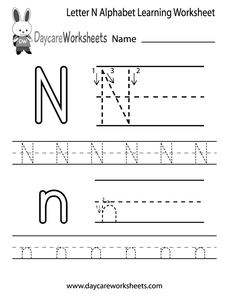 Letter N Alphabet Learning Worksheet Printable