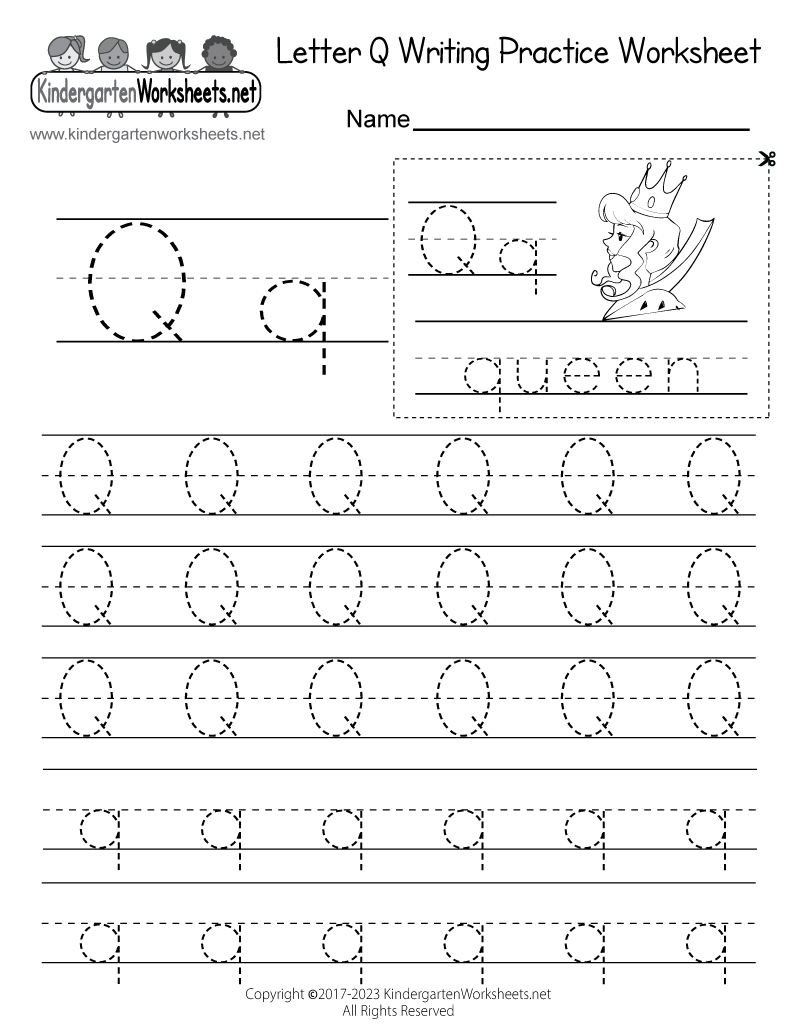Letter Q Writing Practice Worksheet Printable