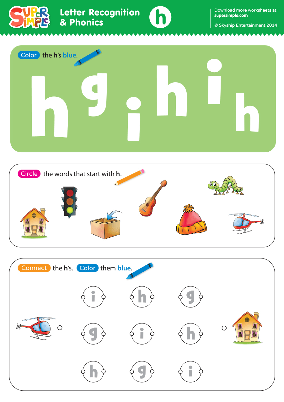 Letter Recognition Phonics Worksheet H Lowercase Letter Recognition Phonics Worksheet H Lowercase