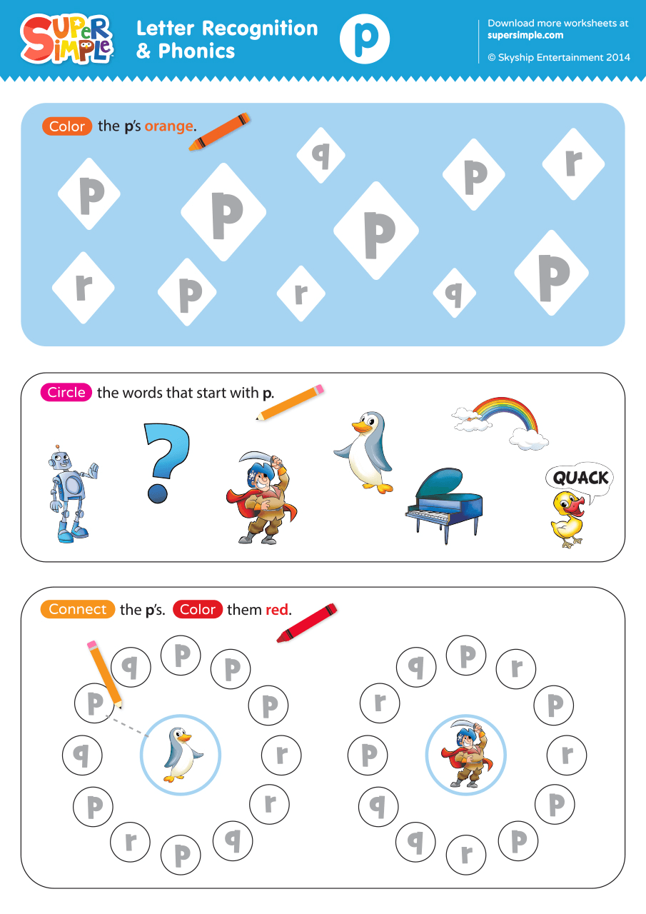 Letter Recognition Phonics Worksheet P Lowercase Letter Recognition Phonics Worksheet P Lowercase