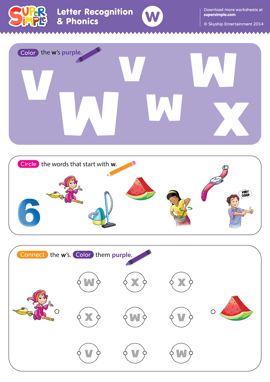 Letter Recognition Phonics Worksheet W Lowercase