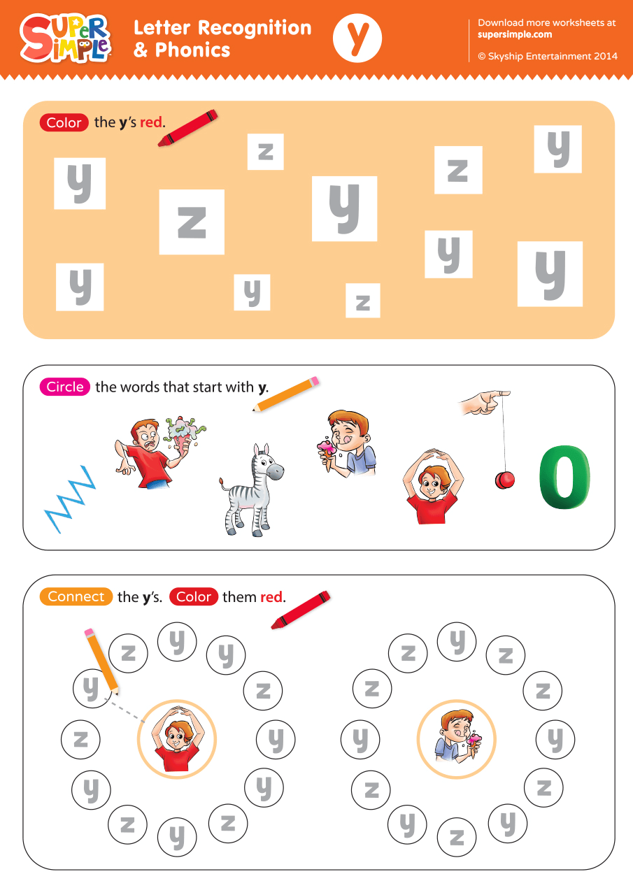 Letter Recognition Phonics Worksheet Y Lowercase Letter Recognition Phonics Worksheet Y Lowercase