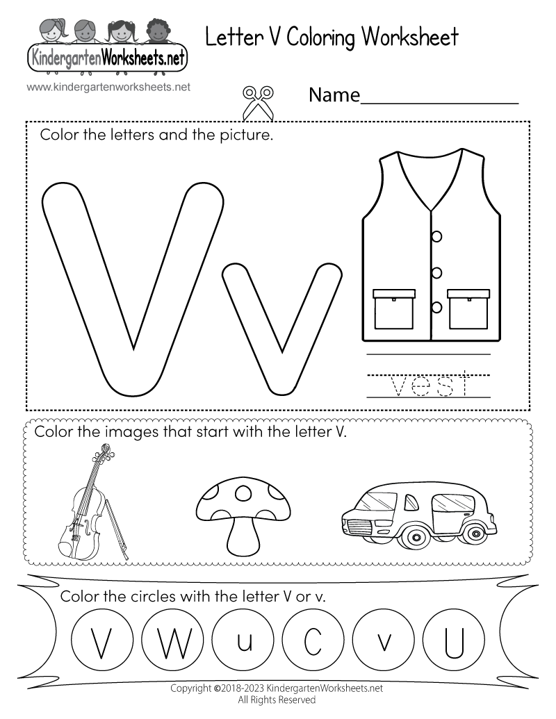 Letter V Coloring Worksheet Printable