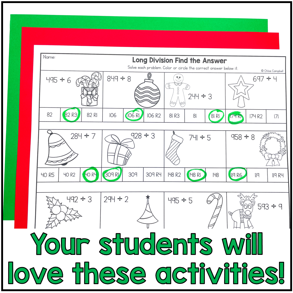 Long Division With Remainders Color By Number Christmas Math Worksheets