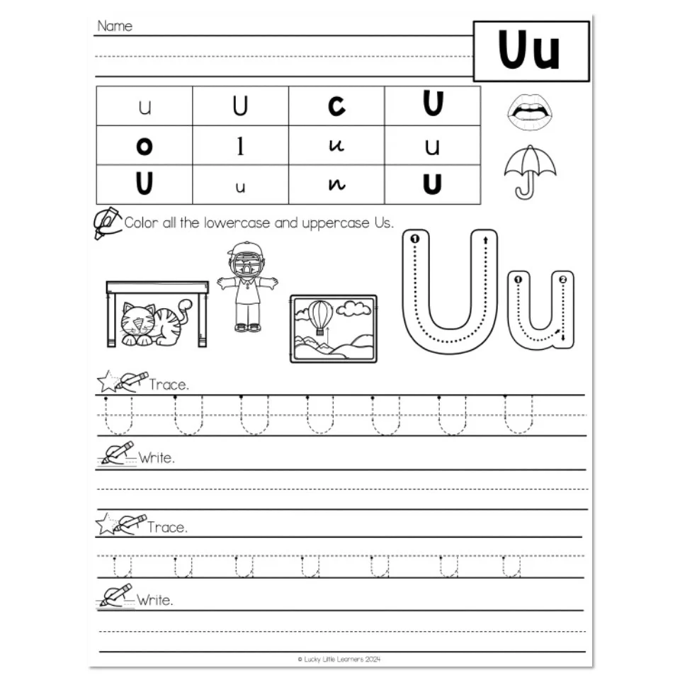 Lucky To Learn Phonics Alphabet Letter U Worksheet