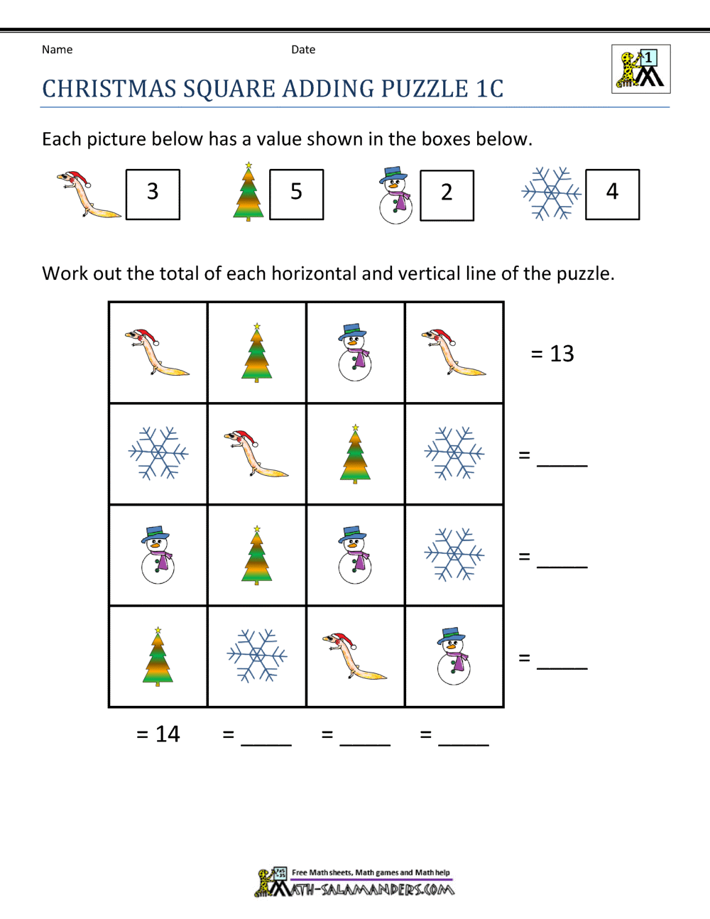 Math Christmas Worksheets First Grade