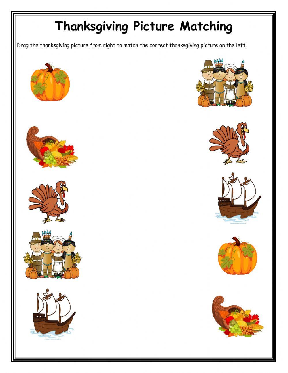 thanksgiving matching worksheet thanksgiving matching worksheet