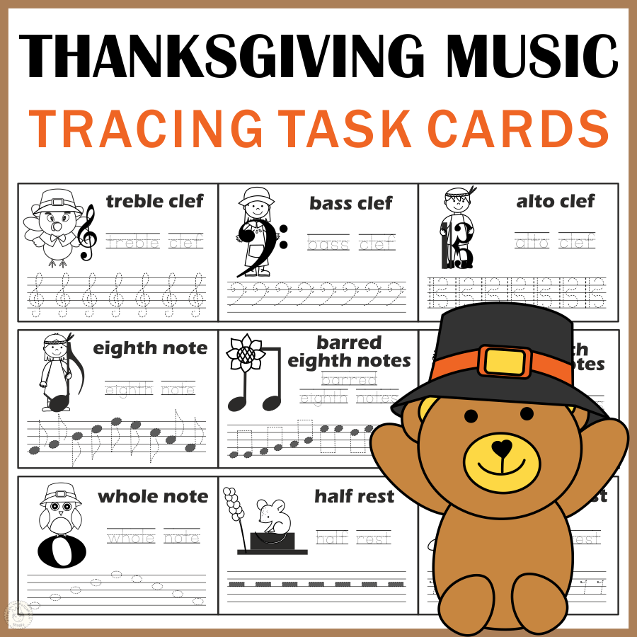 Music Tracing Task Cards For Thanksgiving