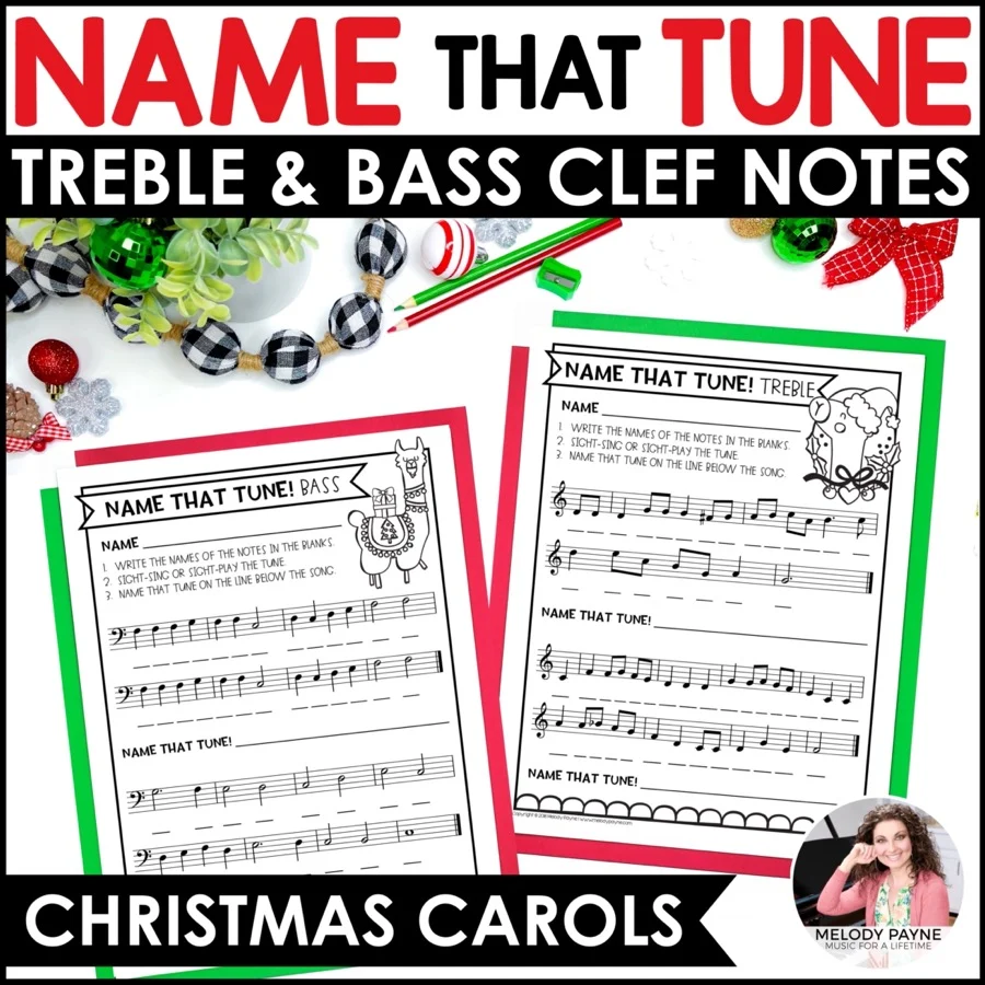 Name That Christmas Tune Music Worksheets Treble And Bass Clef