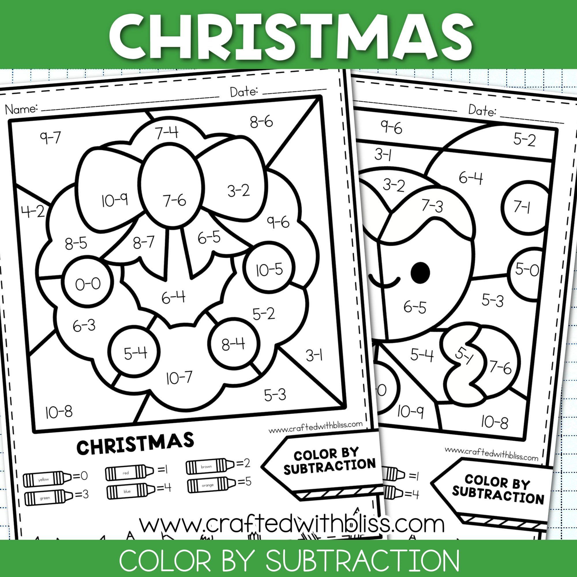 No Prep Christmas Color By Subtraction Worksheet Math Center No Prep Christmas Color By Subtraction Worksheet Math Center