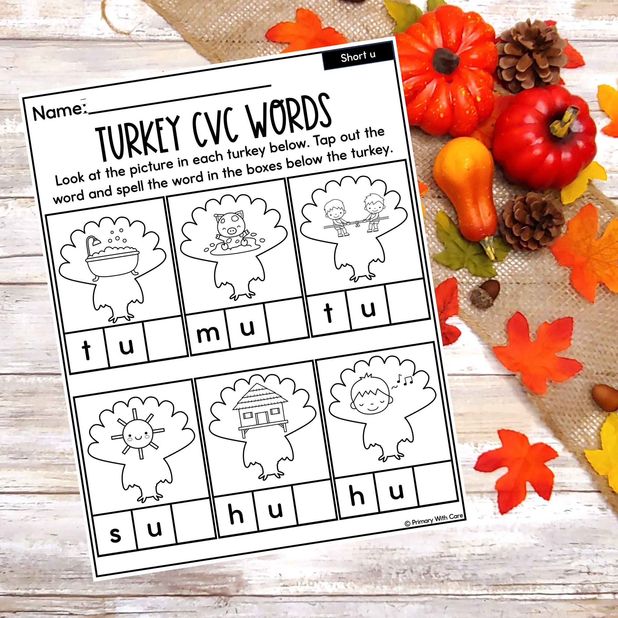 November Themed Cvc Worksheets Turkey Themed