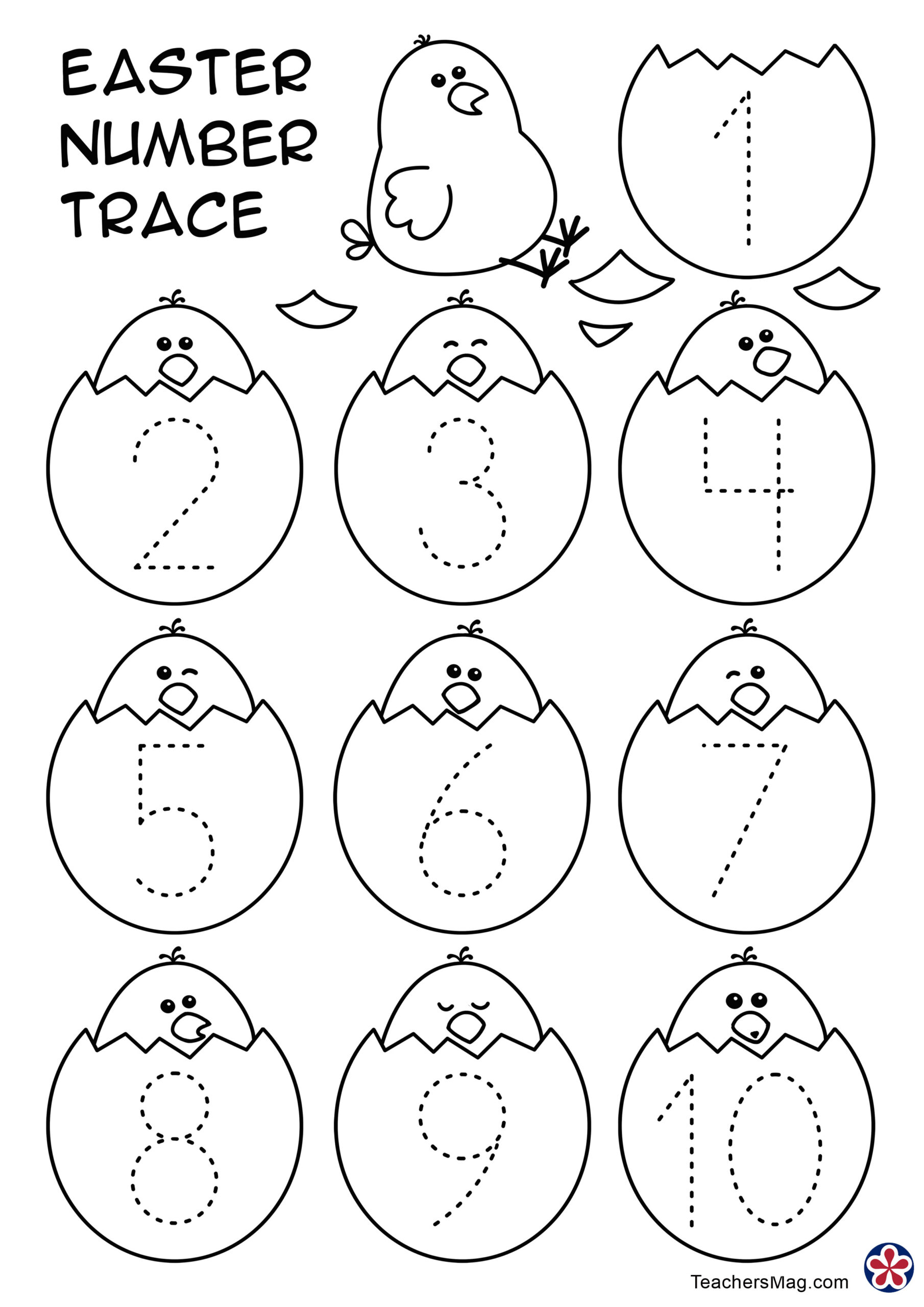 Number Tracing Easter Worksheet 1 10