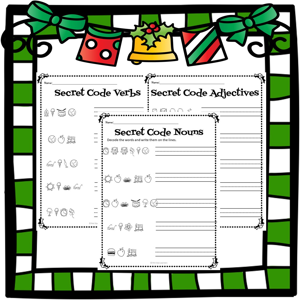 Parts Of Speech Christmas Themed Center And Worksheets December