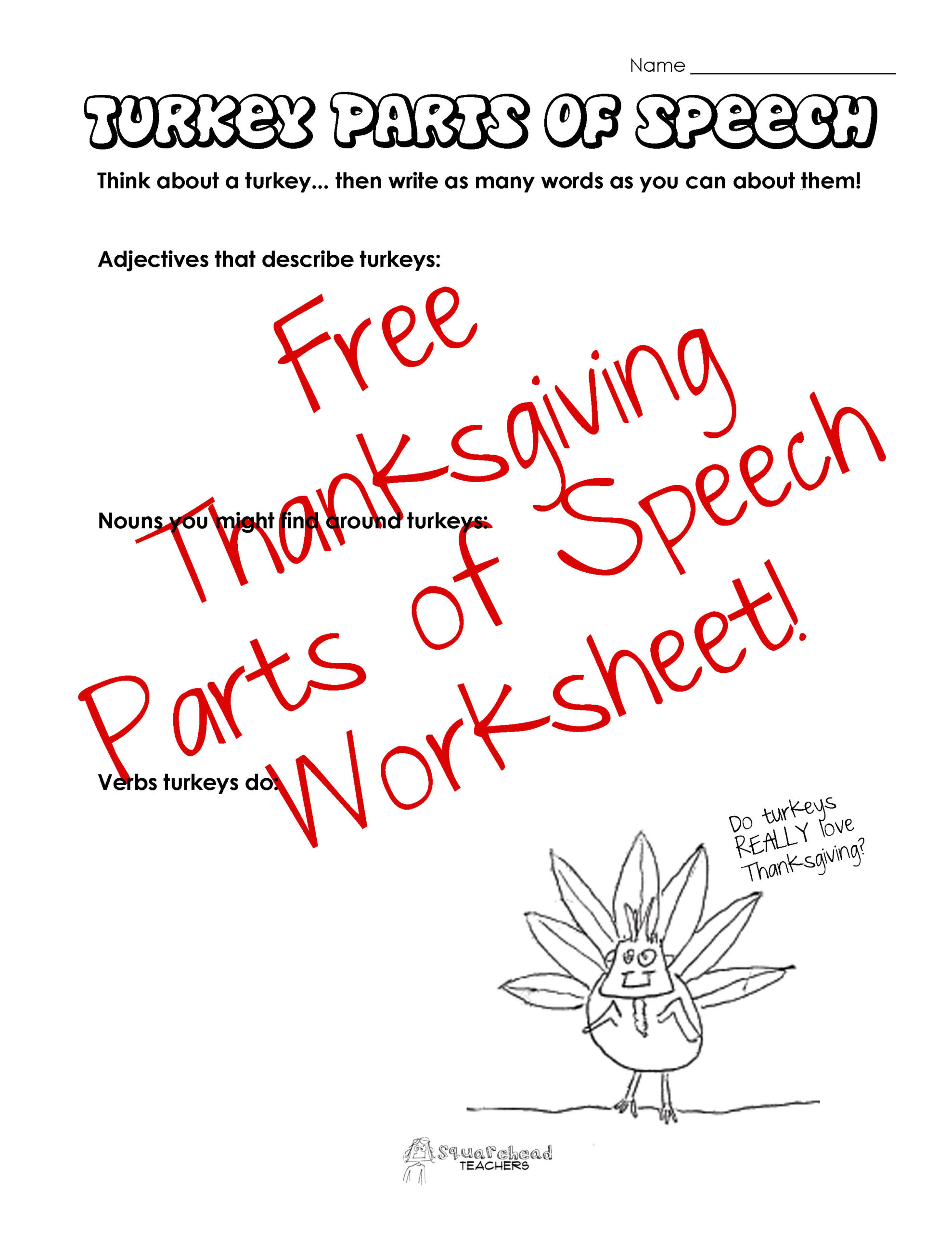 Parts Of Speech Thanksgiving Turkey