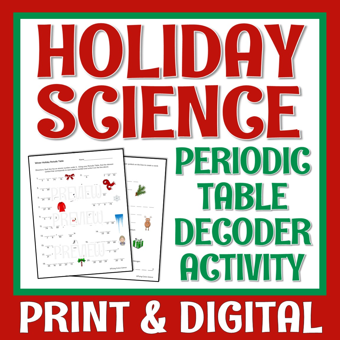 Periodic Table Holiday Christmas Science Worksheet Activity