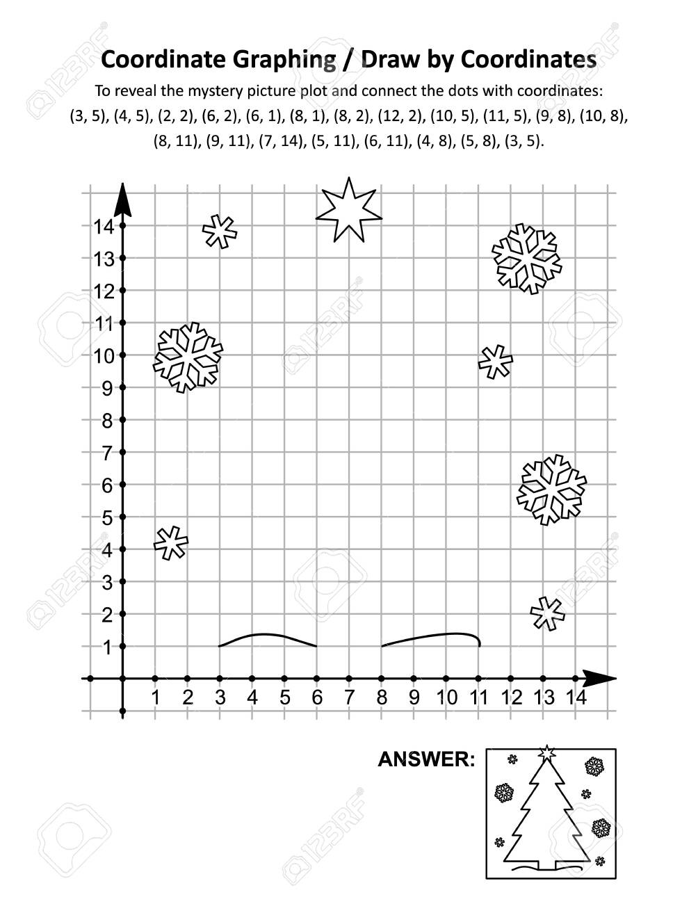 Photo 131421469 Coordinate Graphing Or Draw By Coordinates Math Worksheet With Christmas Tree To Reveal The Mystery Photo 131421469 Coordinate Graphing Or Draw By Coordinates Math Worksheet With Christmas Tree To Reveal The Mystery