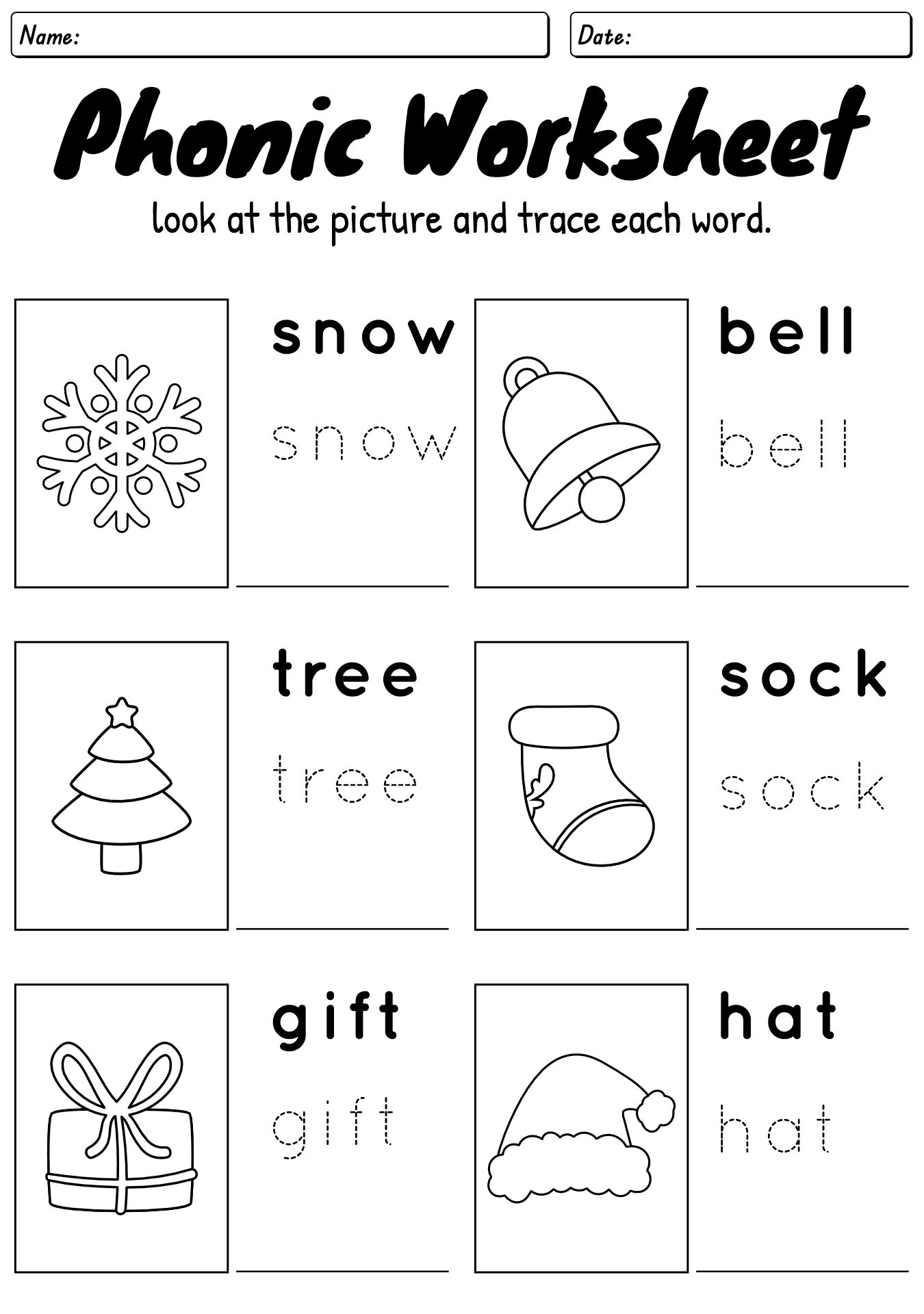 christmas phonics worksheets for kindergarten