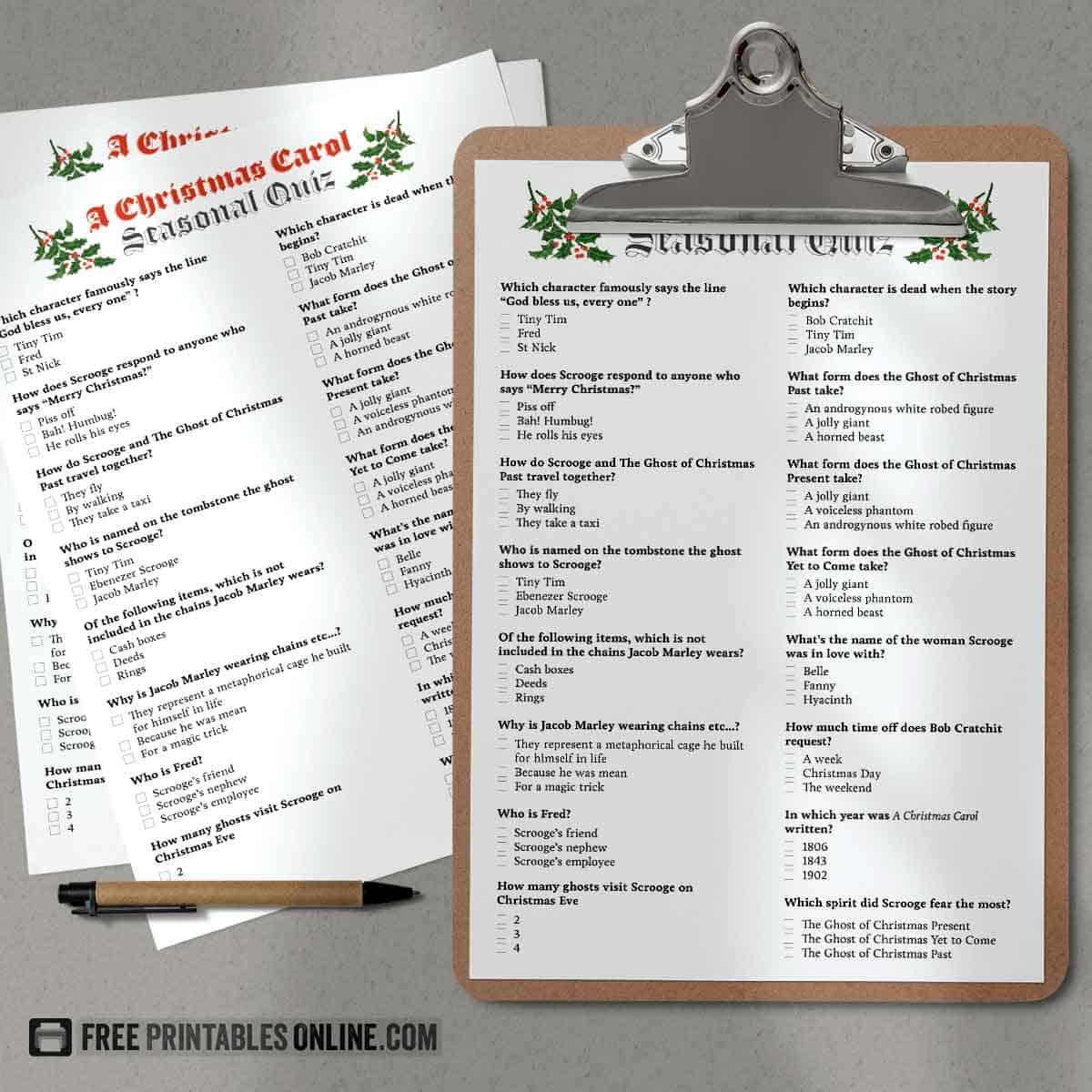 Printable A Christmas Carol Quiz Printable A Christmas Carol Quiz