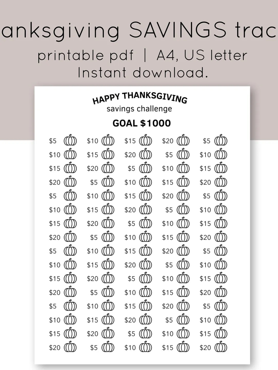 thanksgiving budget worksheet