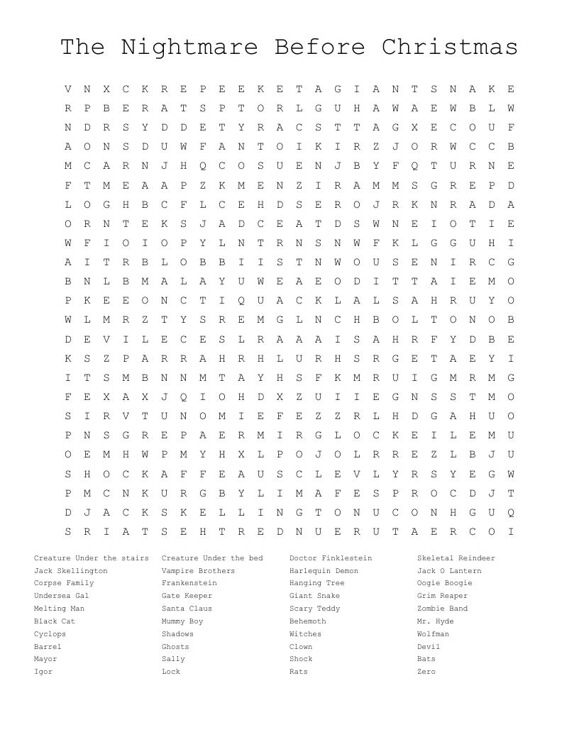 nightmare before christmas worksheets