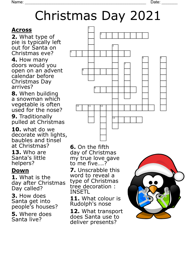 christmas crossword puzzle worksheets