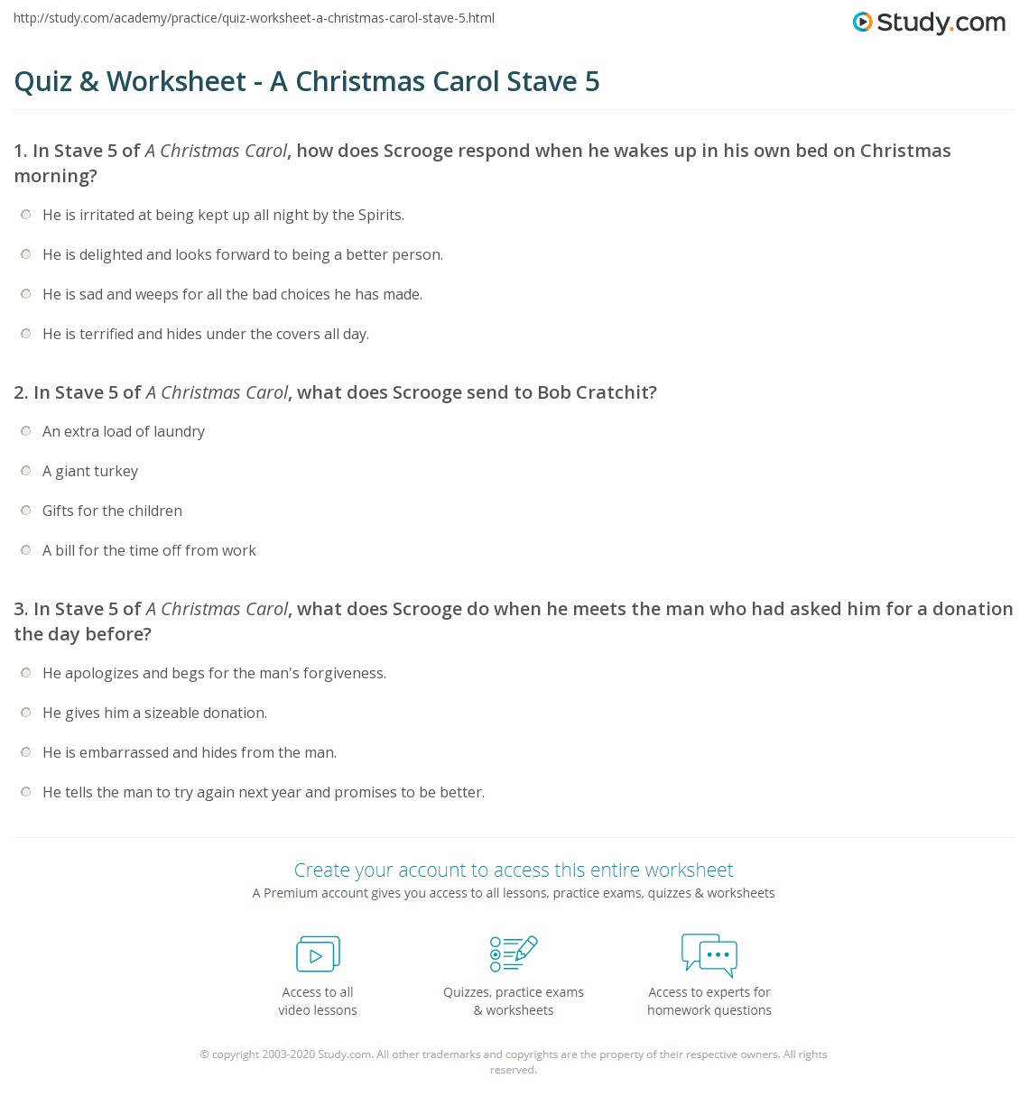 Quiz Worksheet A Christmas Carol Stave 5