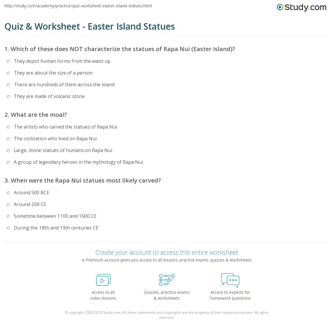 Quiz Worksheet Easter Island Statues Quiz Worksheet Easter Island Statues