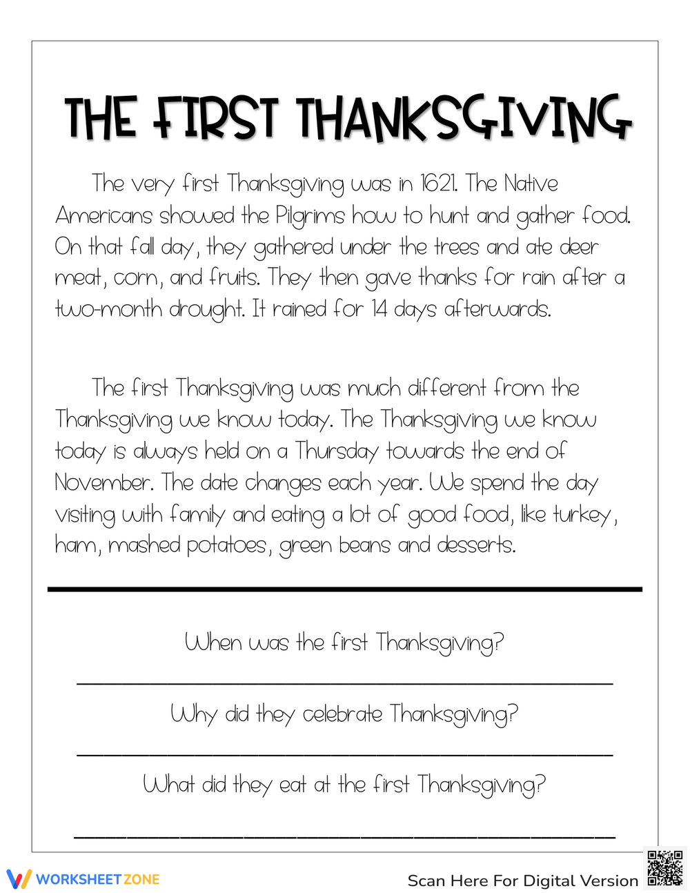 thanksgiving main idea worksheets thanksgiving main idea worksheets