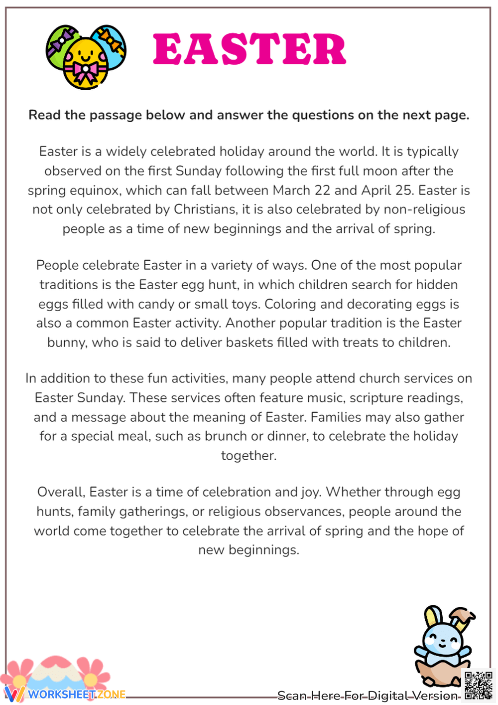 Reading Comprehension Worksheet Easter Printable Interactive 65e5721f154e3c4a5aace8d6