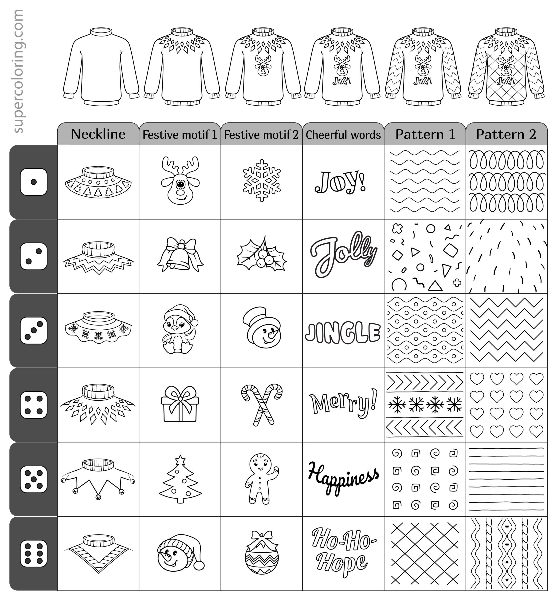 Roll A Die And Draw Ugly Christmas Sweater Game