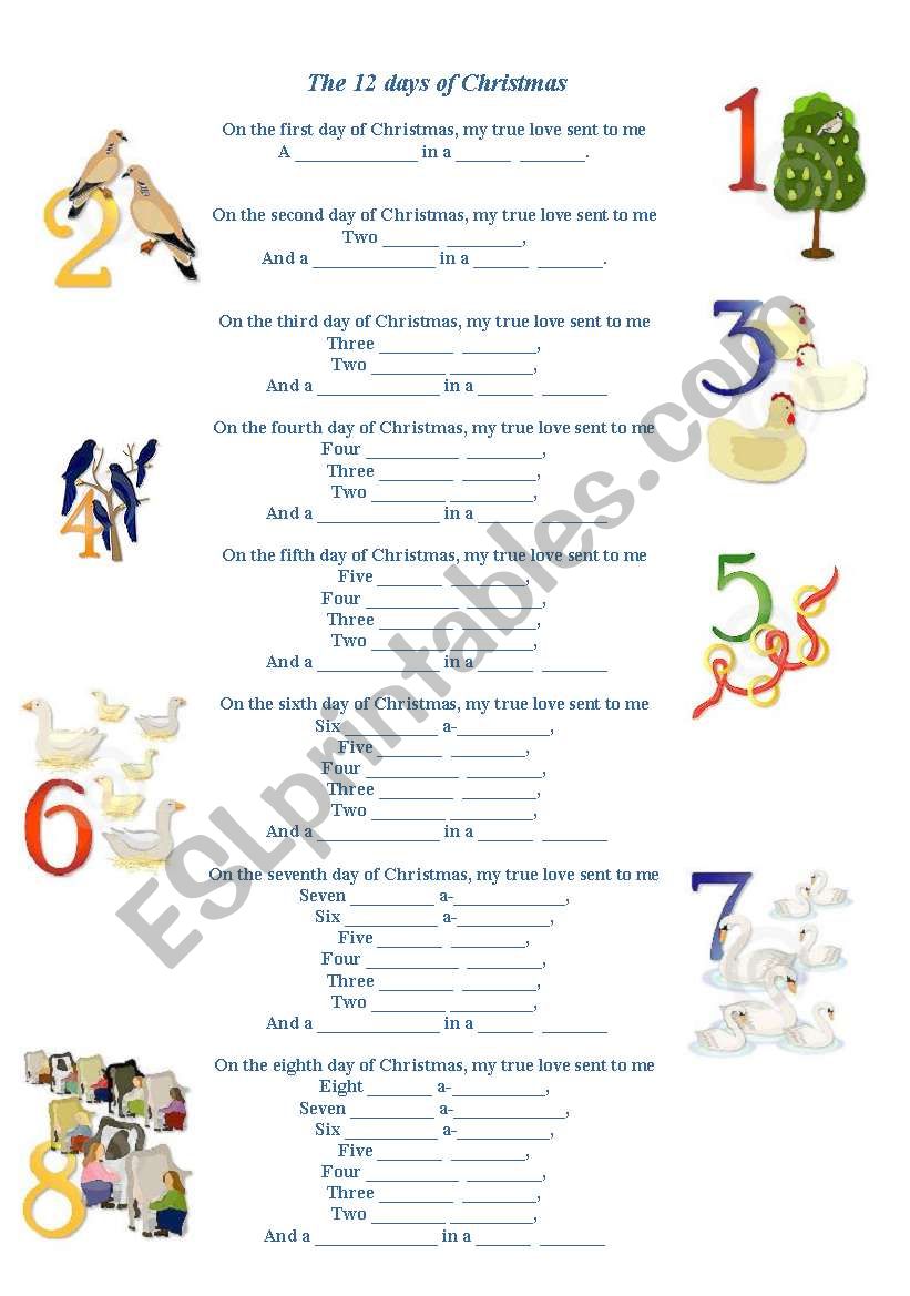 twelve days of christmas worksheets